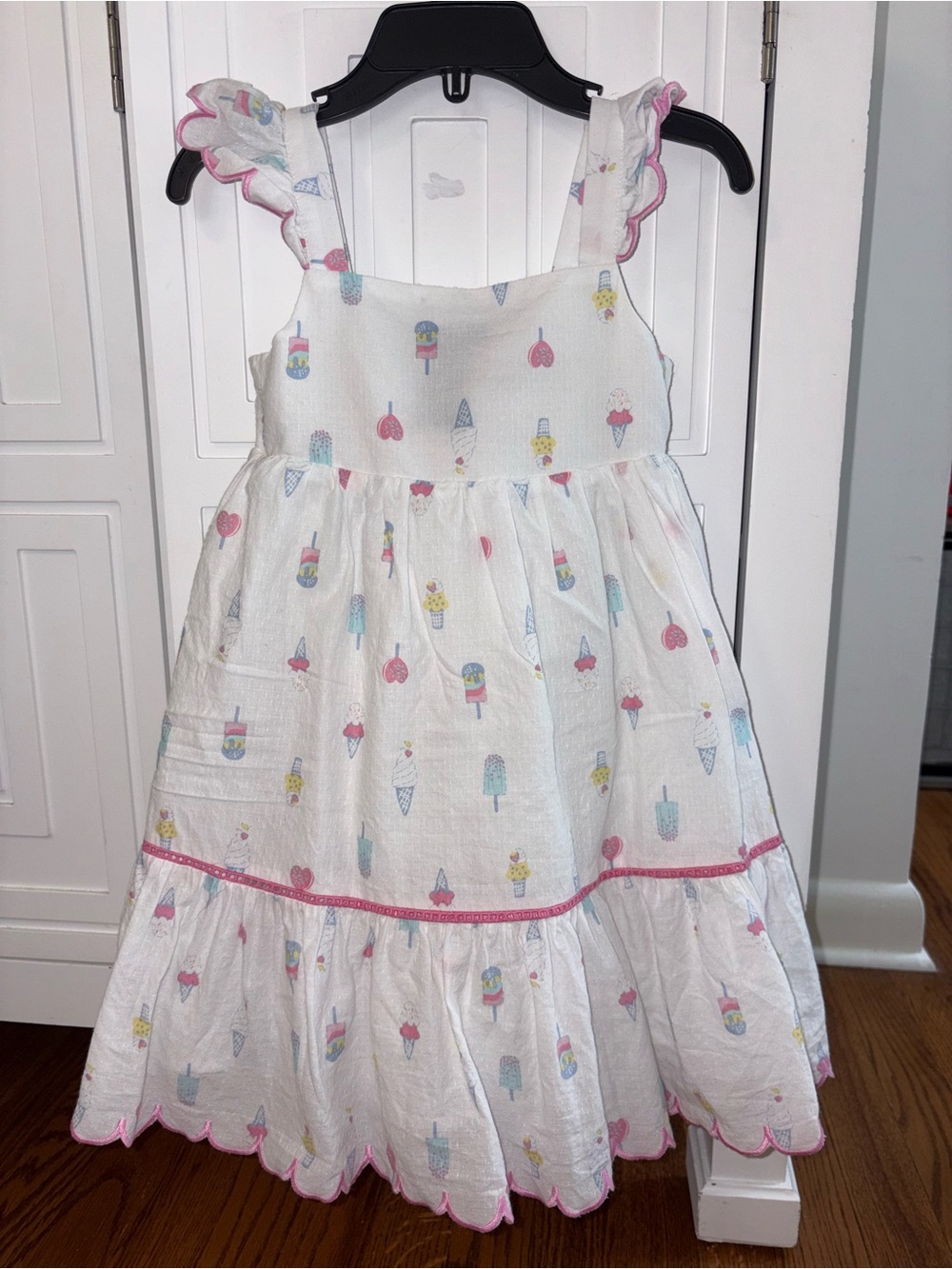 Cynthia Rowley White Ice Cream Print Girls' Sundress with Pink Trim 3T
